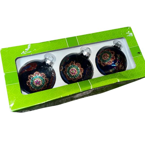 VERA BRADLEY VENETIAN PAISLEY BLUE COLORFUL SET OF 3 ORNAMENTS BOXED Holiday - Picture 2 of 6
